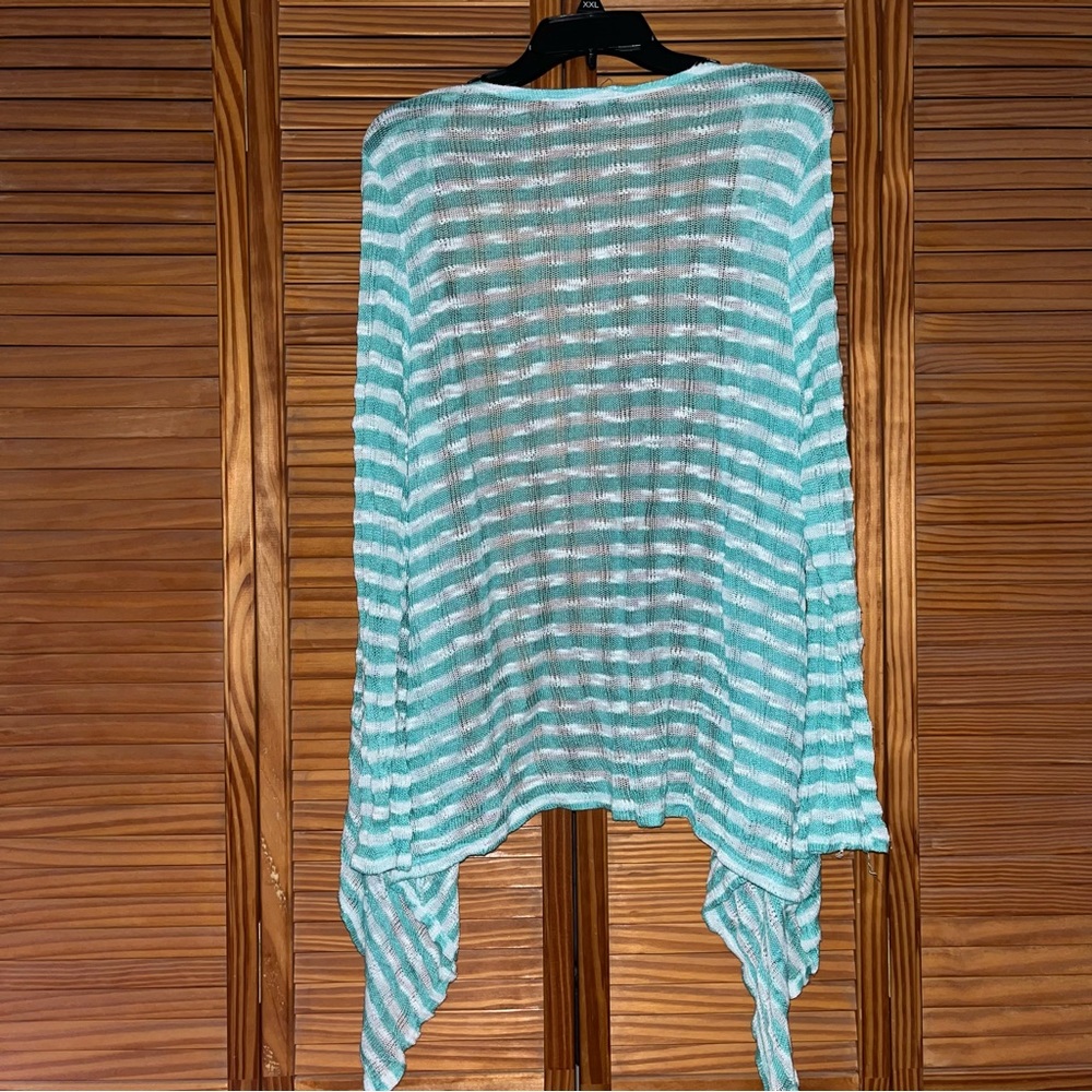 Simply Irresistible Green and White Striped Open Front Cardigan Size 1X - Picture 2 of 10
